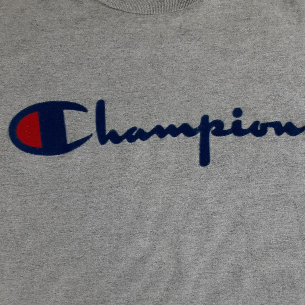 Champion Mens Heather Gray Script Logo Graphic T-Shirt 2XL GT19 Short Sleeve